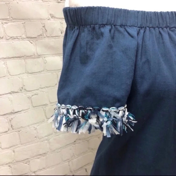 Buckley K Tala Off The Shoulder Dress Blue Fringe Size Medium - Picture 5 of 7